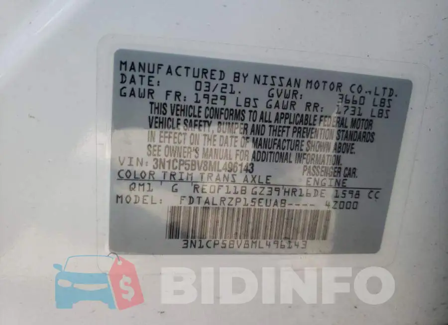 3N1CP5BV8ML496143 Photo# 12
