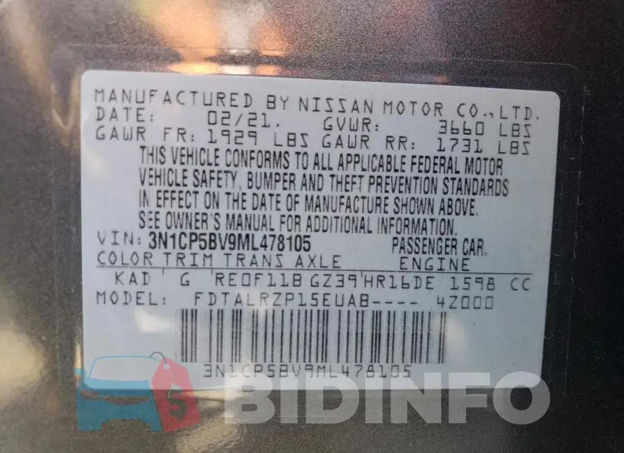 3N1CP5BV9ML478105 Photo# 12