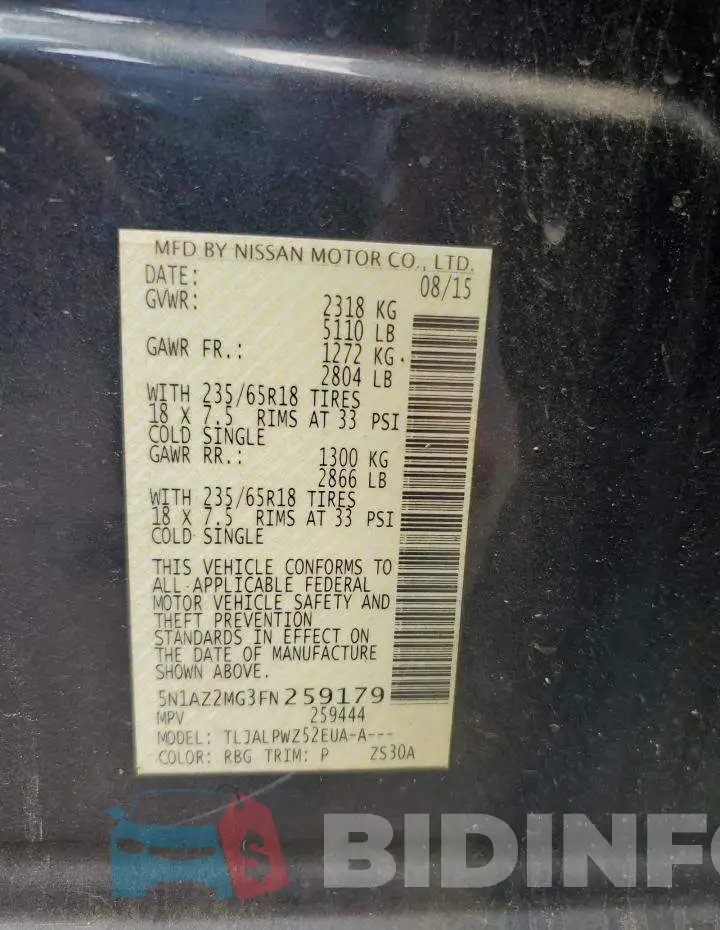 5N1AZ2MG3FN259179 Photo# 12