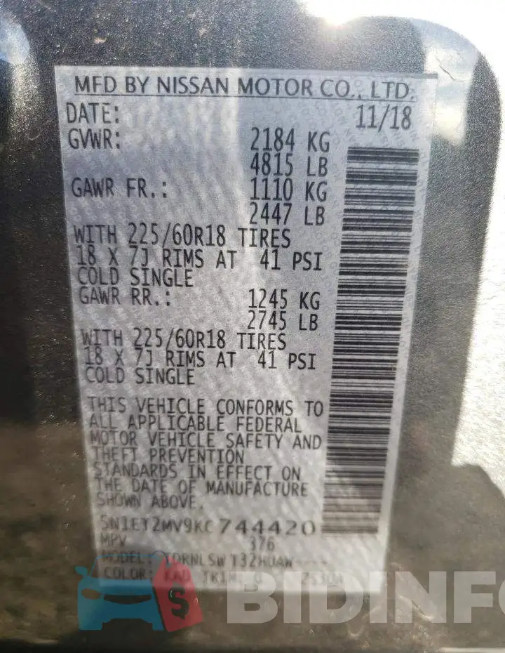 5N1ET2MV9KC744420 Photo# 12