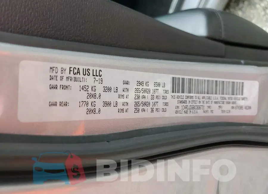 1C4RDJDG6KC836731 Photo# 12
