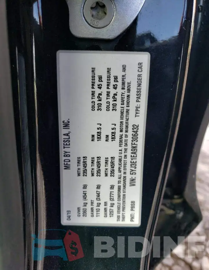 5YJ3E1EA9KF306432 Photo# 12