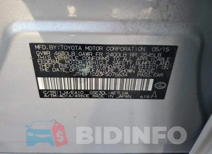 JTHBF1D23F5075634 Photo# 12