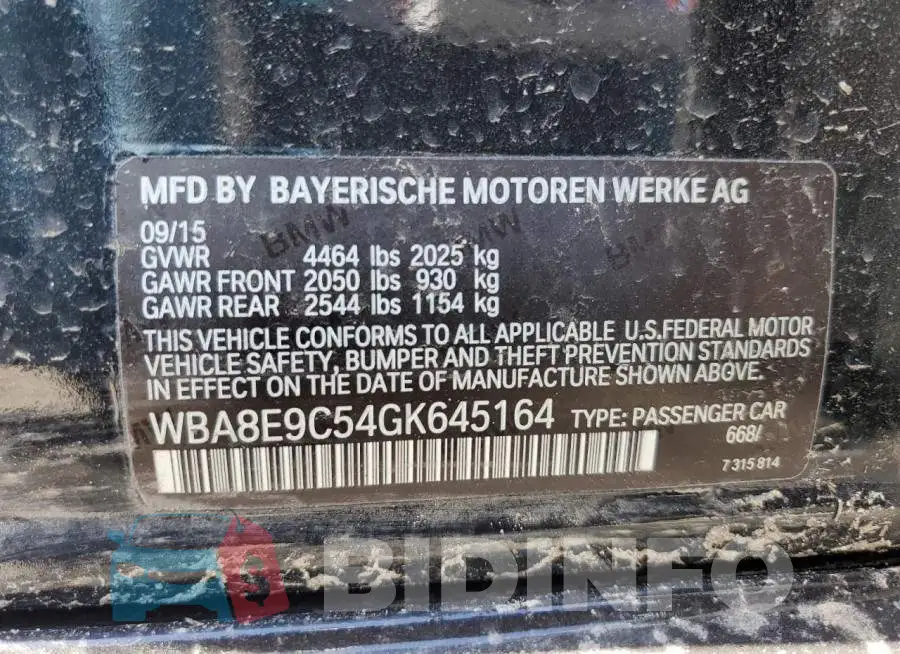 WBA8E9C54GK645164 Photo# 12