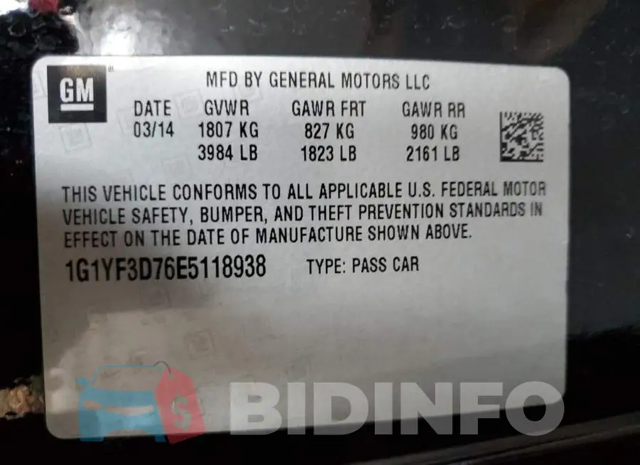 1G1YF3D76E5118938 Photo# 12