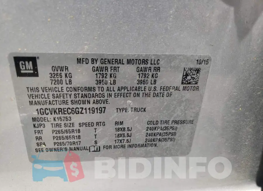 1GCVKREC6GZ119197 Photo# 12