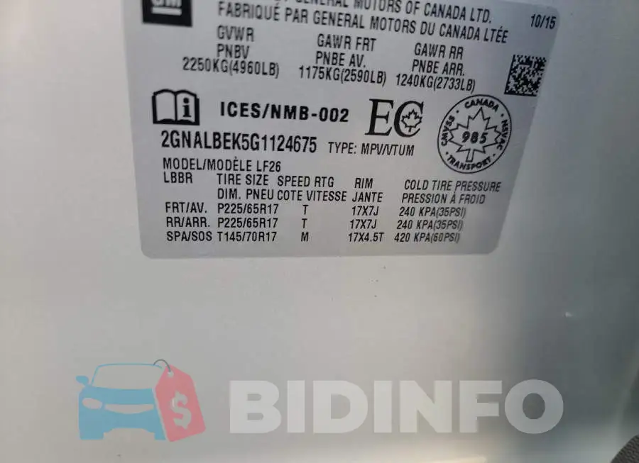 2GNALBEK5G1124675 Photo# 10