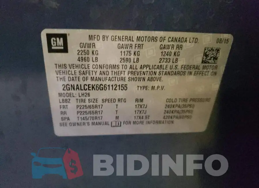 2GNALCEK6G6112155 Photo# 13