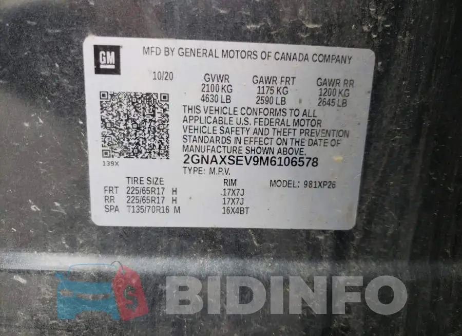 2GNAXSEV9M6106578 Photo# 13