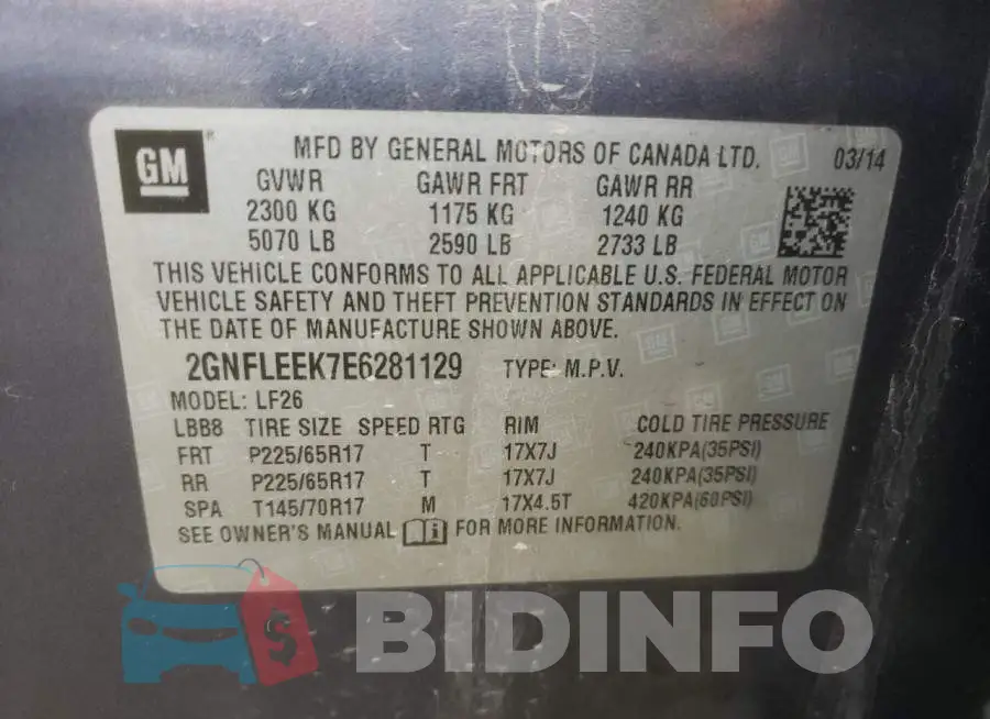 2GNFLEEK7E6281129 Photo# 13