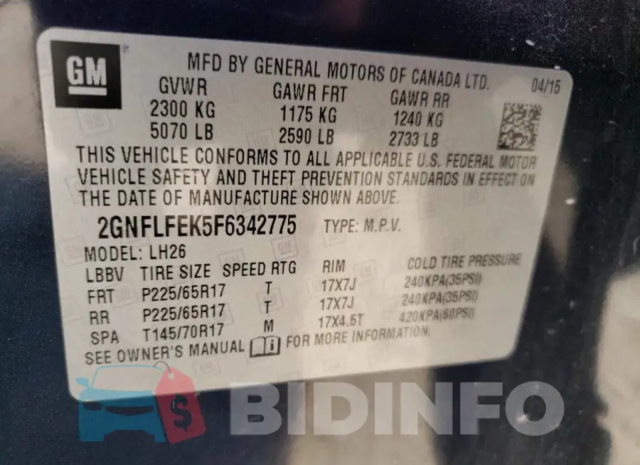 2GNFLFEK5F6342775 Photo# 13