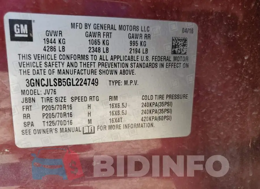 3GNCJLSB5GL224749 Photo# 14