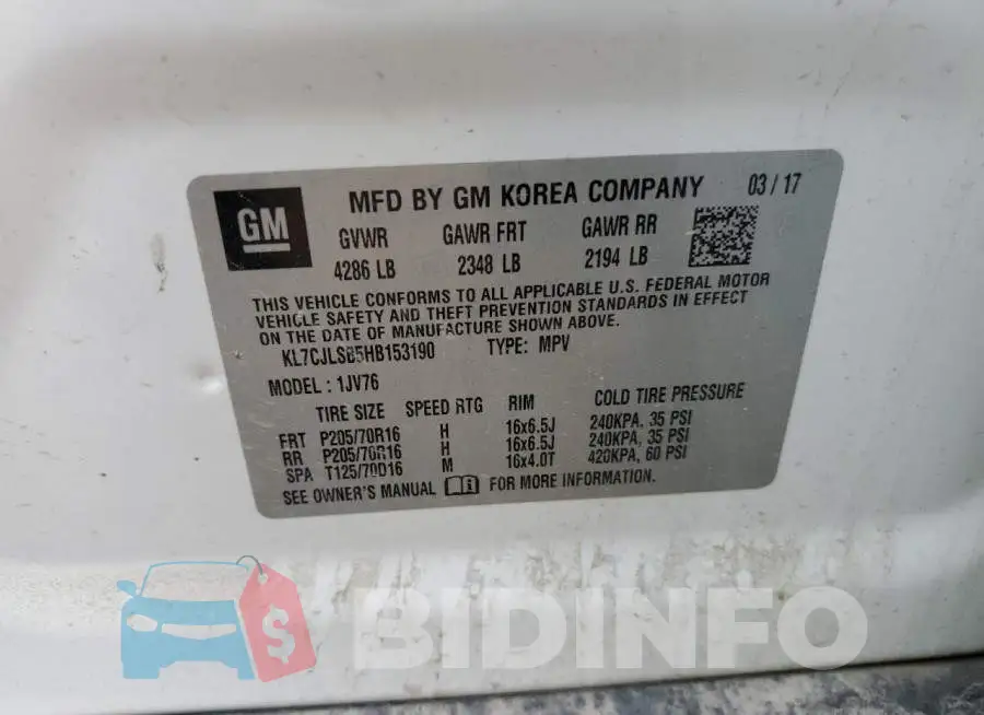 KL7CJLSB5HB153190 Photo# 13