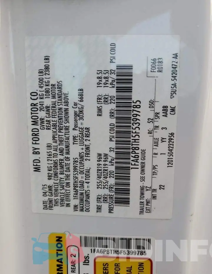 1FA6P8TH5F5399785 Photo# 12