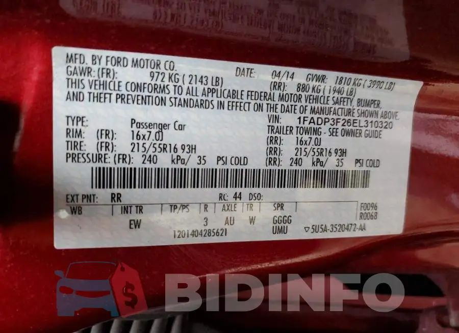 1FADP3F26EL310320 Photo# 12