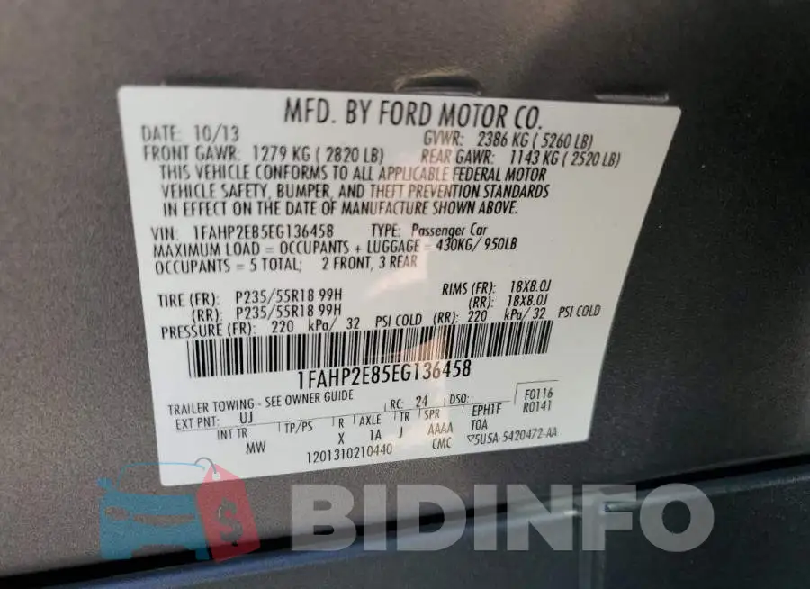 1FAHP2E85EG136458 Photo# 12