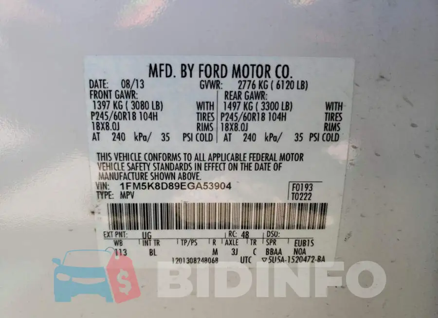 1FM5K8D89EGA53904 Photo# 13