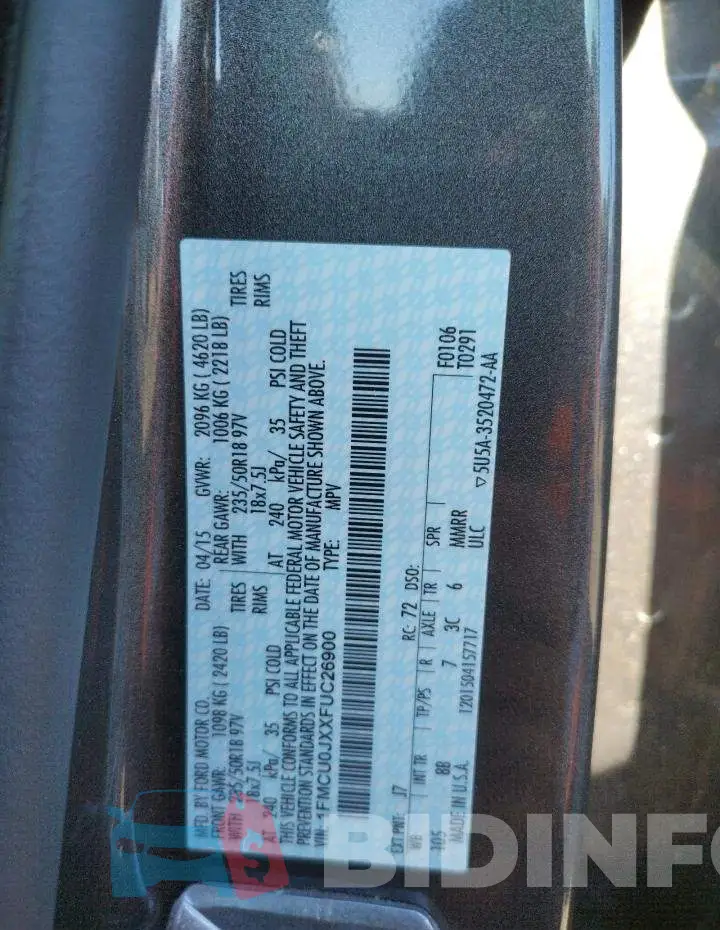1FMCU0JXXFUC26900 Photo# 12