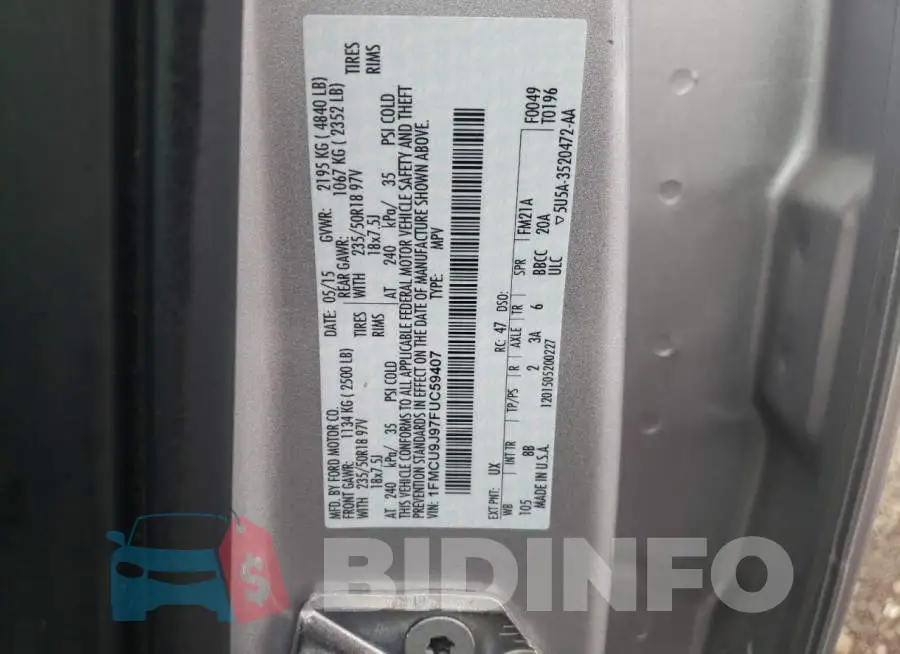 1FMCU9J97FUC59407 Photo# 12