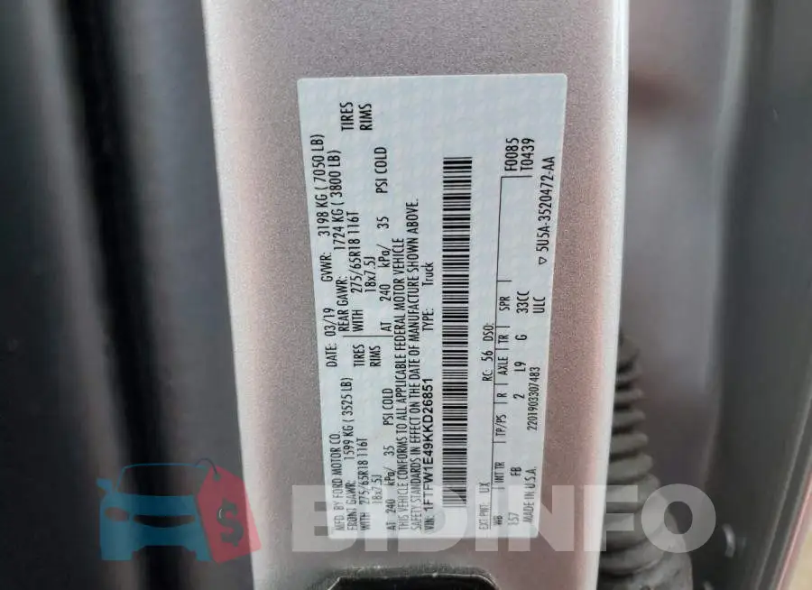 1FTFW1E49KKD26851 Photo# 12