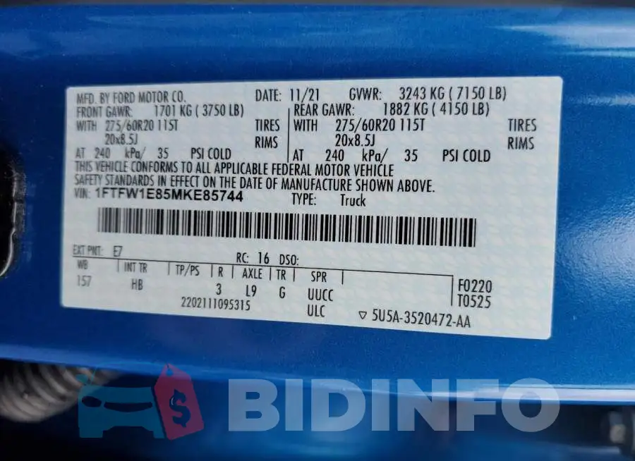 1FTFW1E85MKE85744 Photo# 12