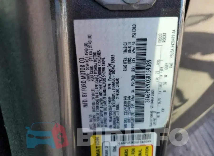 3FA6P0K9XGR159089 Photo# 12