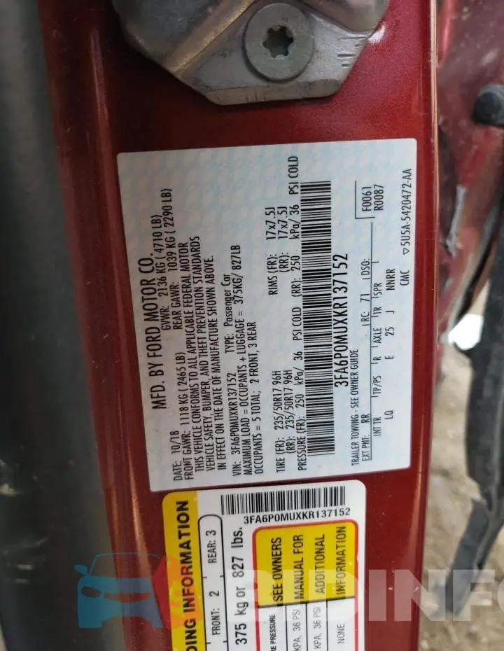 3FA6P0MUXKR137152 Photo# 10