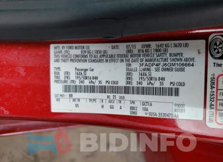 3FADP4FJ6GM106664 Photo# 12