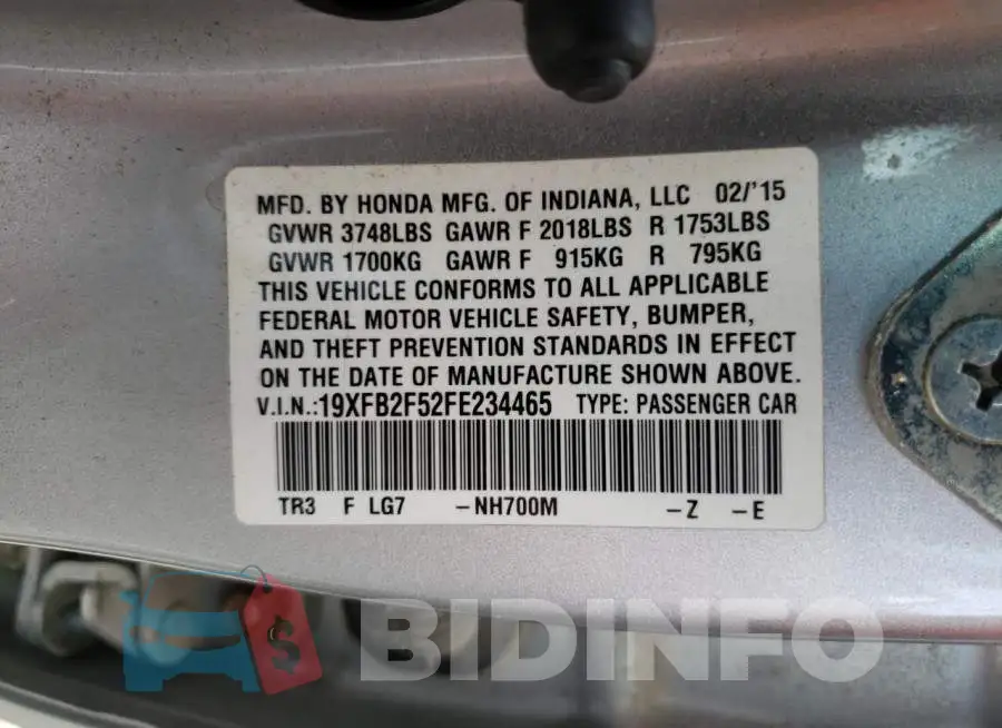 19XFB2F52FE234465 Photo# 12
