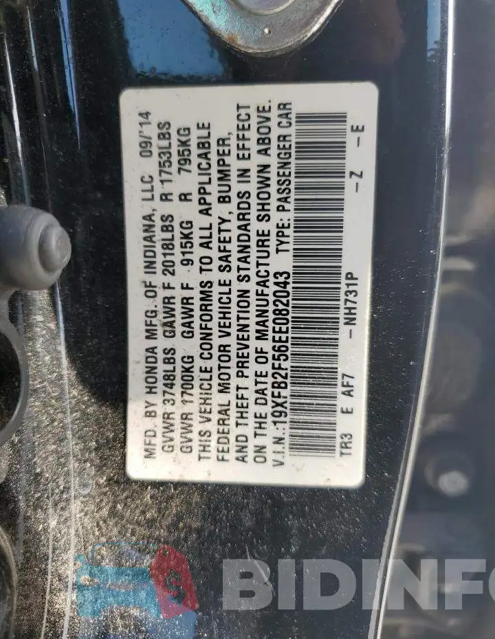 19XFB2F56EE082043 Photo# 12