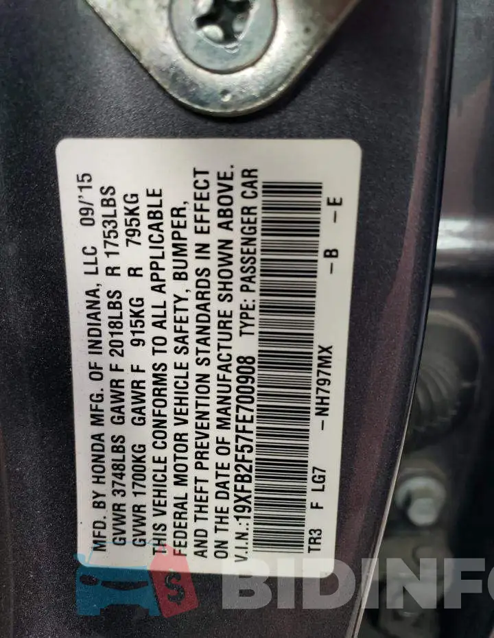 19XFB2F57FE700908 Photo# 12