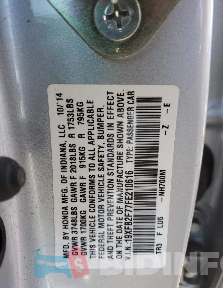 19XFB2F77FE210616 Photo# 12
