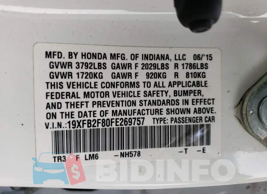 19XFB2F80FE269757 Photo# 12