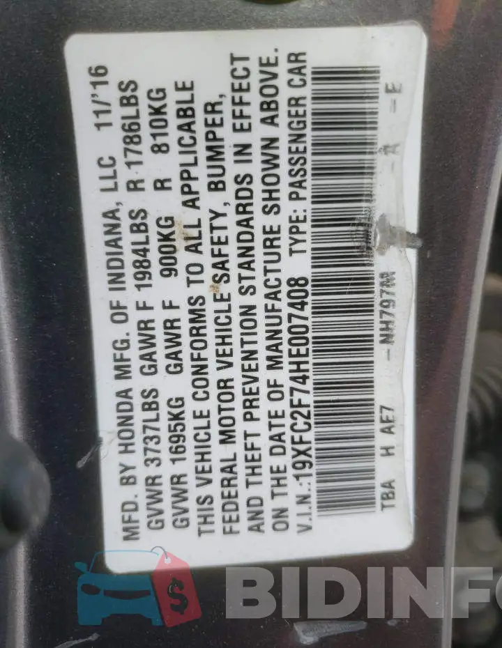 19XFC2F74HE007408 Photo# 12