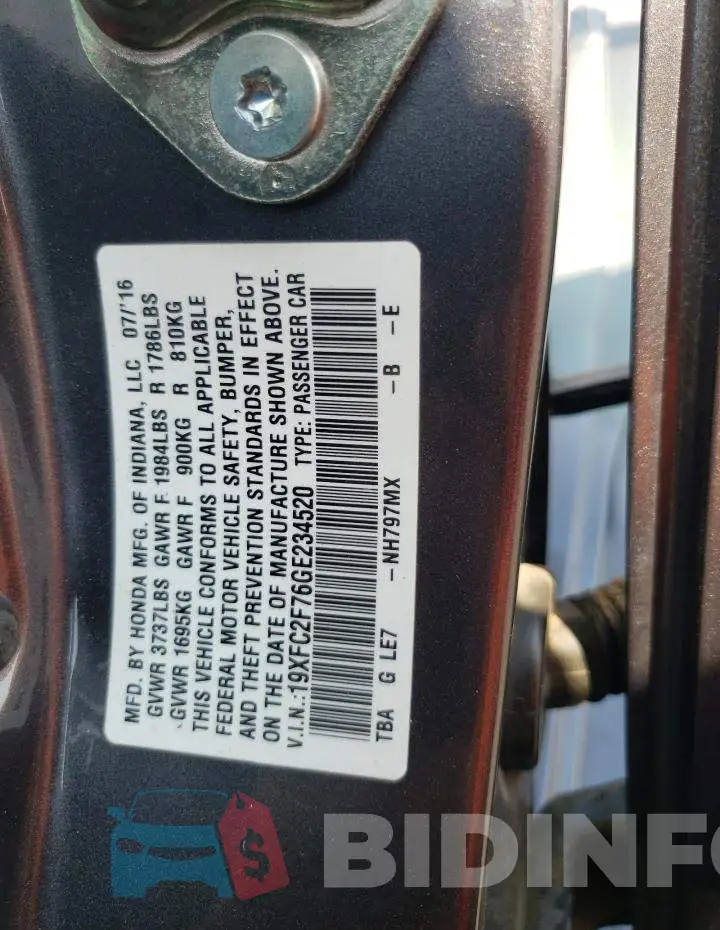 19XFC2F76GE234520 Photo# 12
