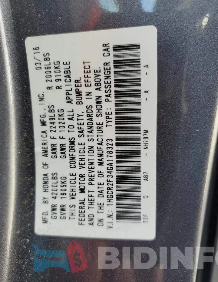 1HGCR2F34GA178323 Photo# 13
