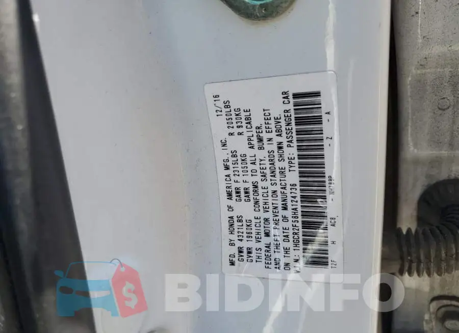 1HGCR2F58HA124736 Photo# 12