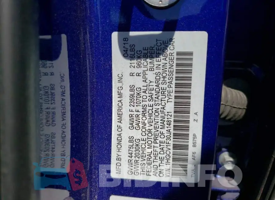 1HGCV1F30JA148121 Photo# 12