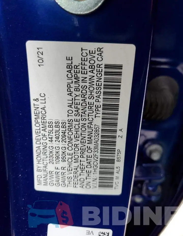 1HGCV2F33MA032857 Photo# 10