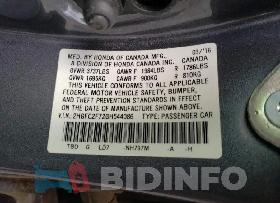 2HGFC2F72GH544086 Photo# 12