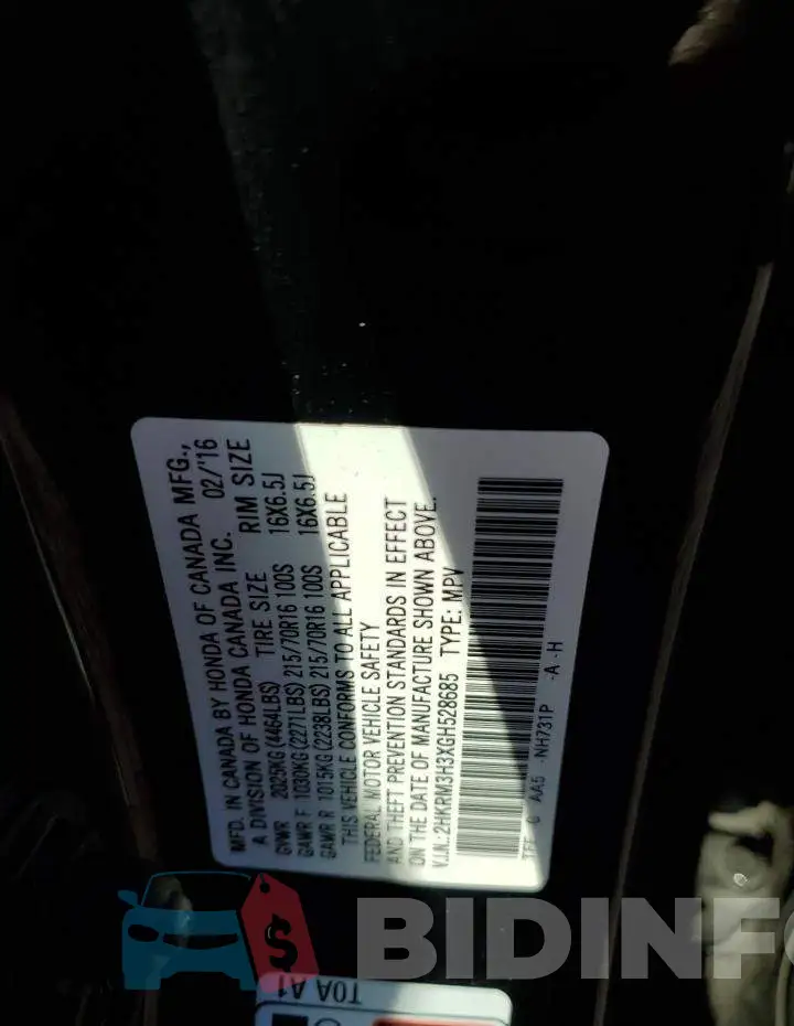 2HKRM3H3XGH528685 Photo# 13