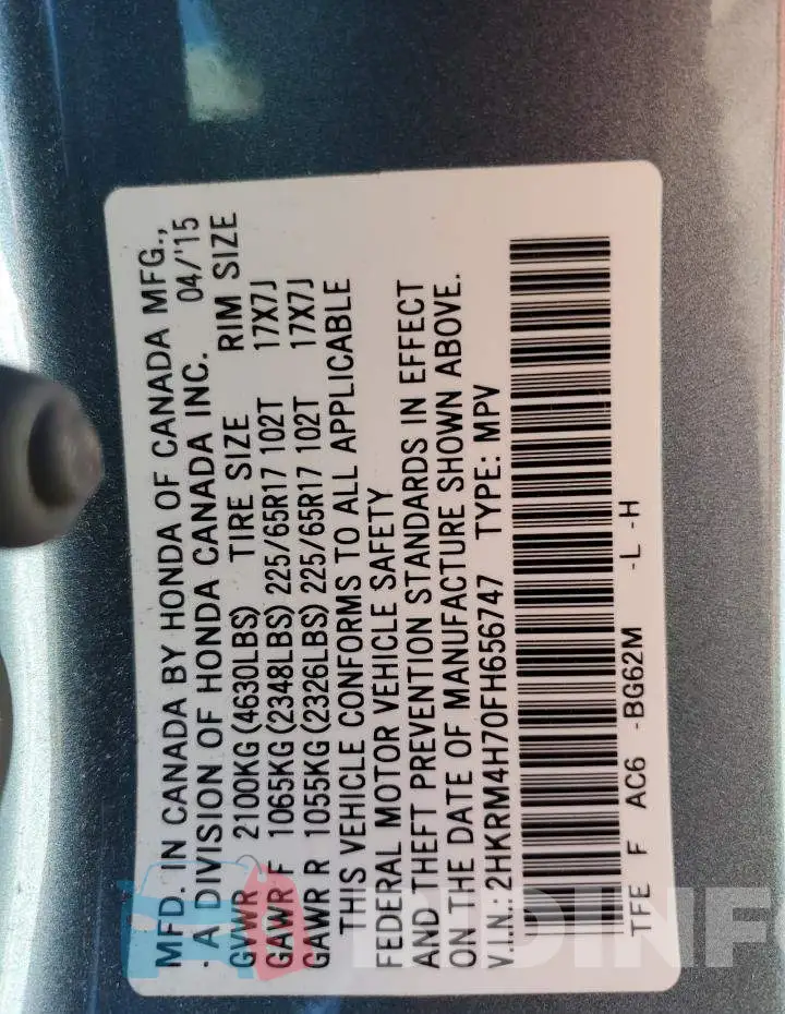 2HKRM4H70FH656747 Photo# 13
