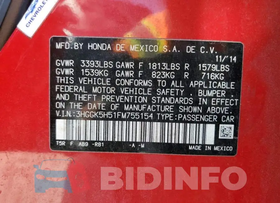 3HGGK5H51FM755154 Photo# 12