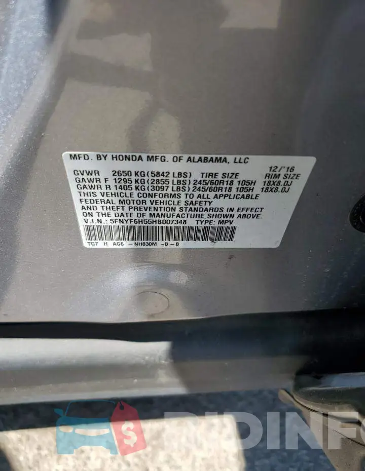5FNYF6H55HB007348 Photo# 12