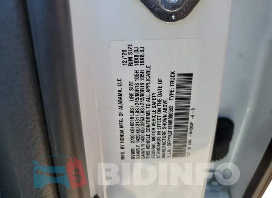 5FPYK3F18MB000552 Photo# 12