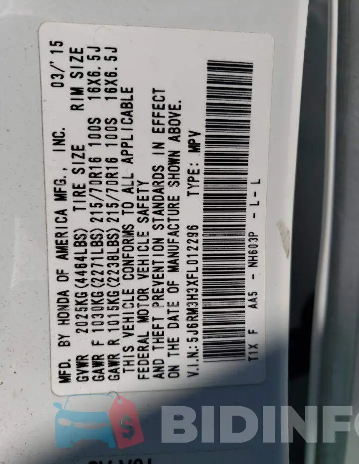 5J6RM3H3XFL012296 Photo# 12