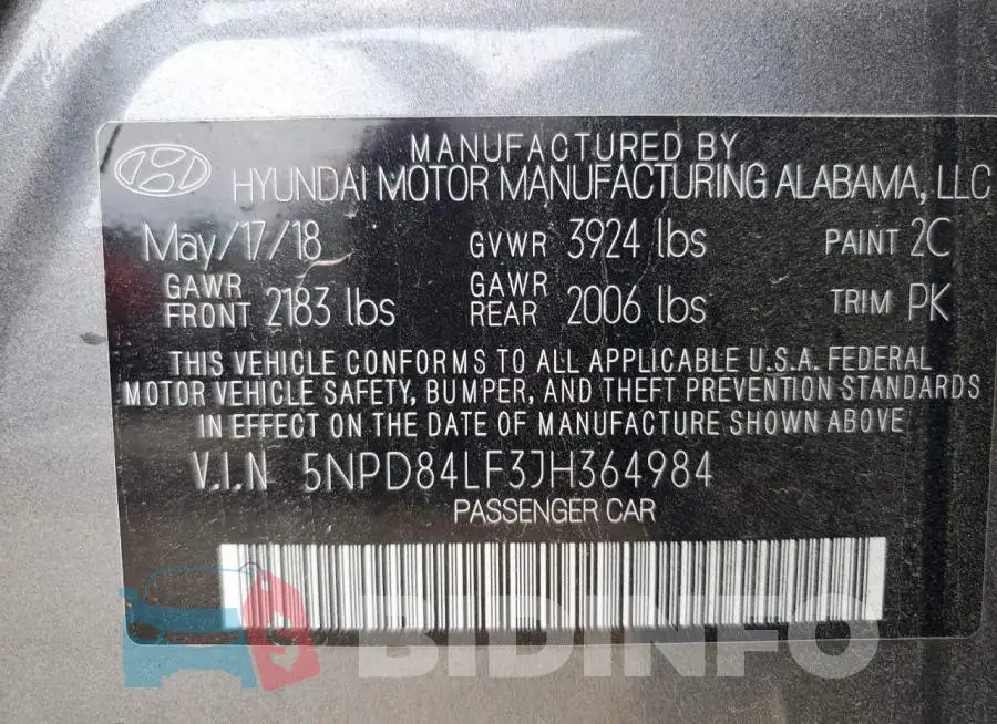 5NPD84LF3JH364984 Photo# 13
