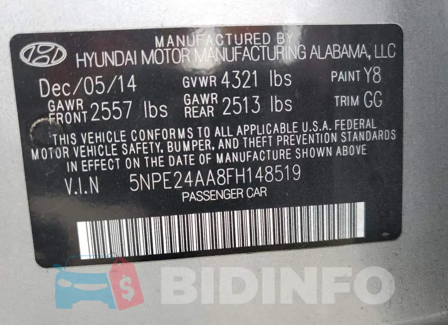 5NPE24AA8FH148519 Photo# 12