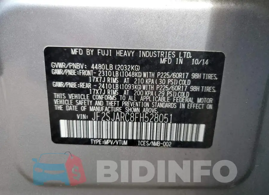 JF2SJARC8FH528051 Photo# 13