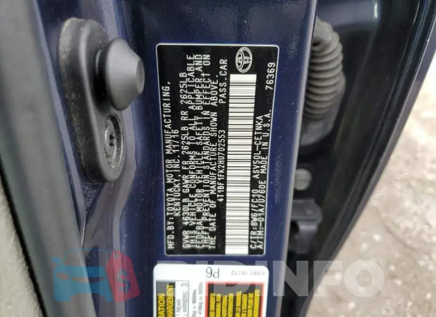 4T1BF1FK2HU702553 Photo# 12